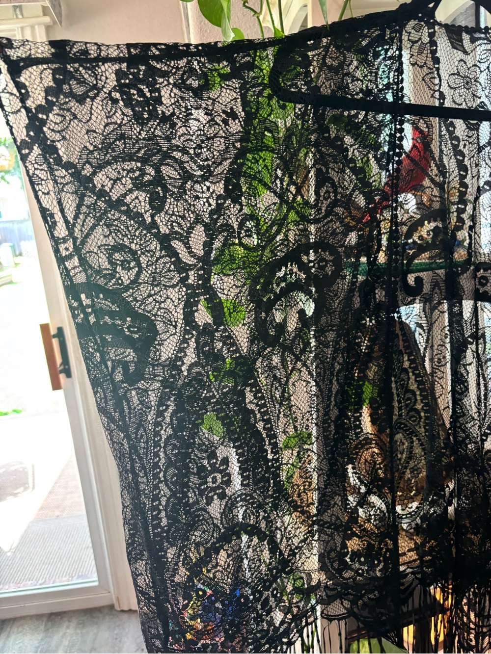 Mixit Black Lace Fringe Kimono Wrap - Picture 6 of 6